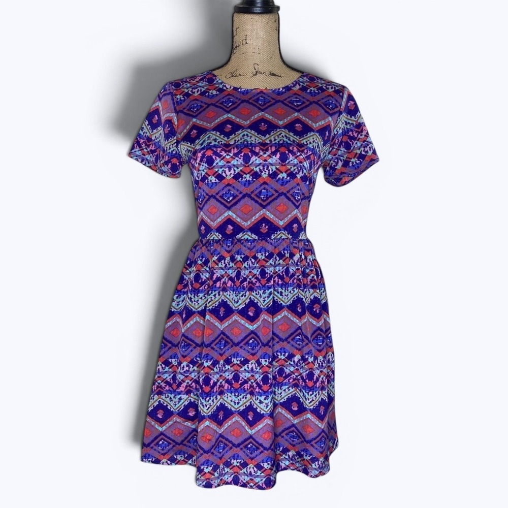 Everly Mini Dress Colorful Purple Geometric Cutout Summer Tribal Sz S
